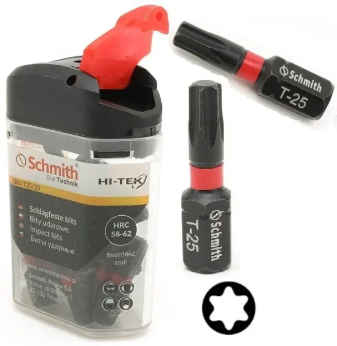 Bity udarowe T25 25mm 20szt zestaw BIT TORX ‑ Schmith Niska cena