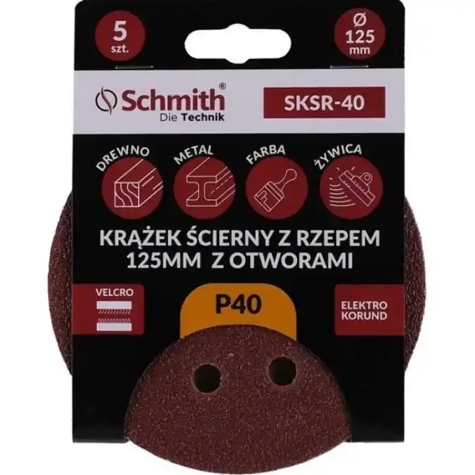 Papier ścierny krążki na rzep z otworami 125mm P40 zestaw 5szt Schmith Kup online