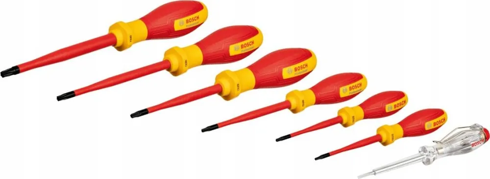 Szybka dostawa Bosch Bosch VDE screwdriver set TX Professional, 7-piece (red/yellow, 6 VDE screwdrivers, phase tester SL3)